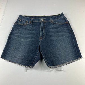 Lucky Brand Jean Shorts Mens 31* Blue Whisker Cut Off Stretch Denim Jorts Tag 32